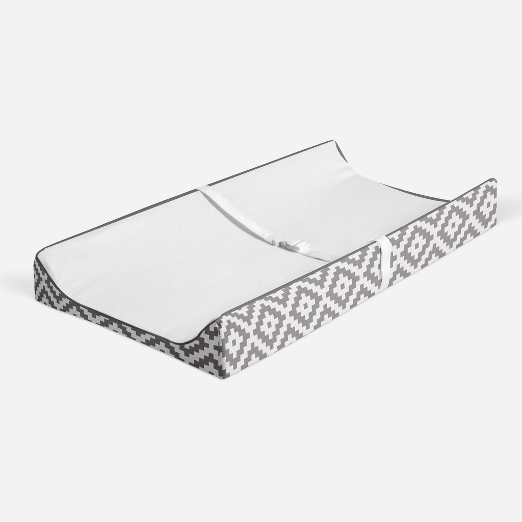 Aztec Love Grey Neutral Quilted Changing Pad Cover - Bacati - Changing pad cover - Bacati