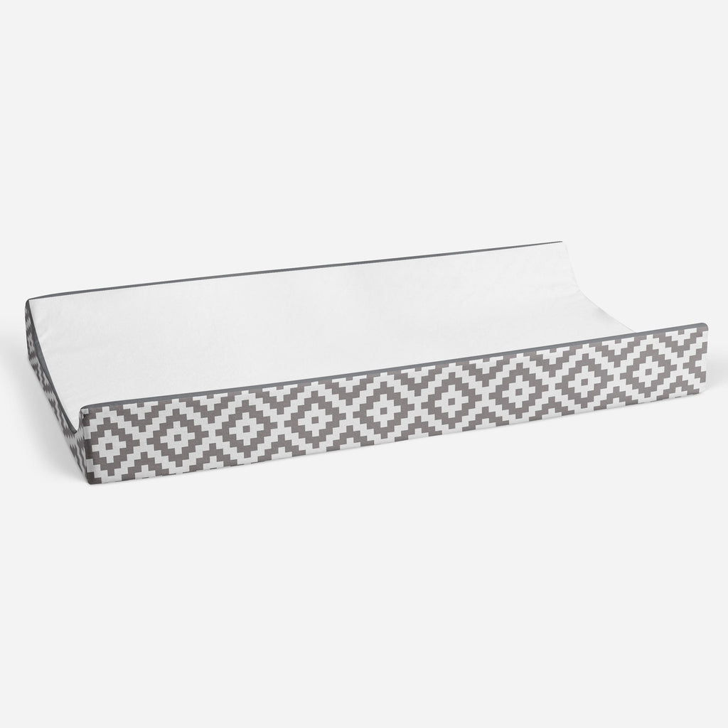 Aztec Love Grey Neutral Quilted Changing Pad Cover - Bacati - Changing pad cover - Bacati