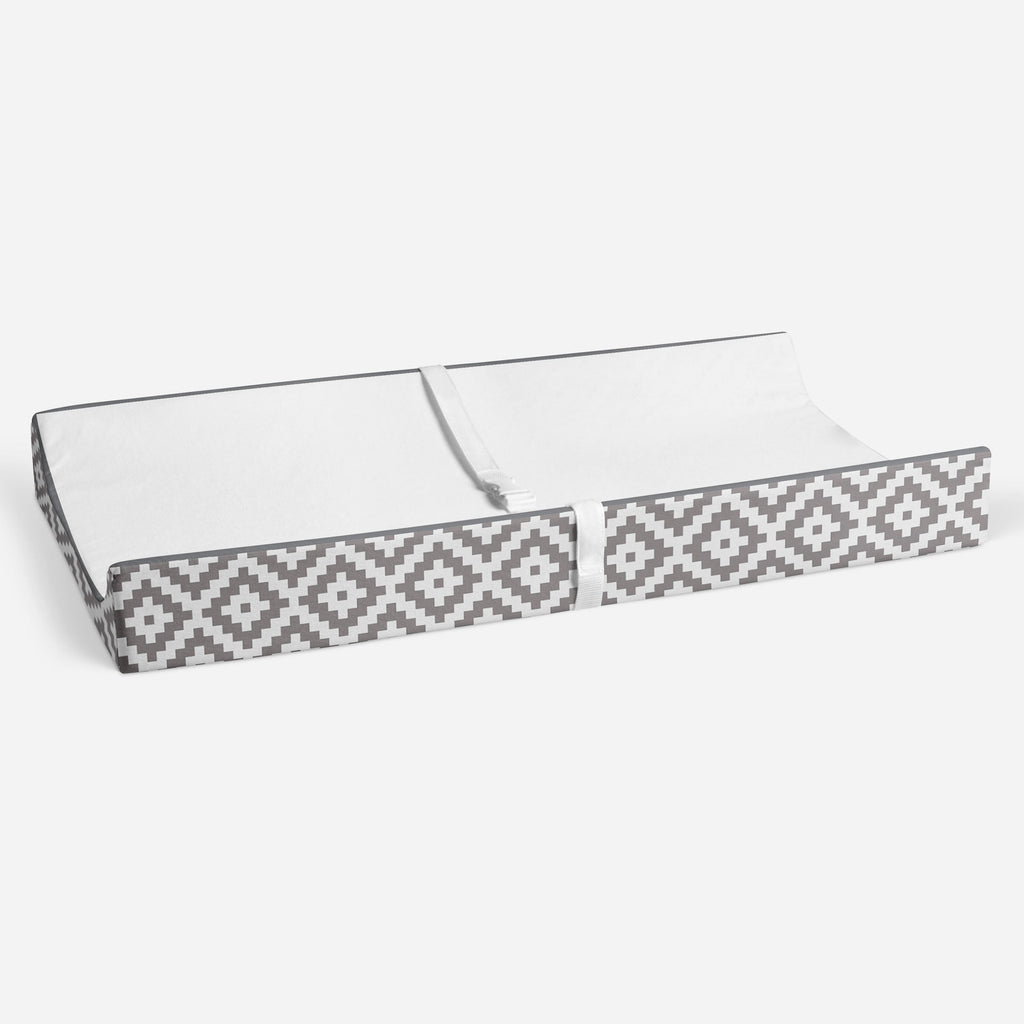 Aztec Love Grey Neutral Quilted Changing Pad Cover - Bacati - Changing pad cover - Bacati