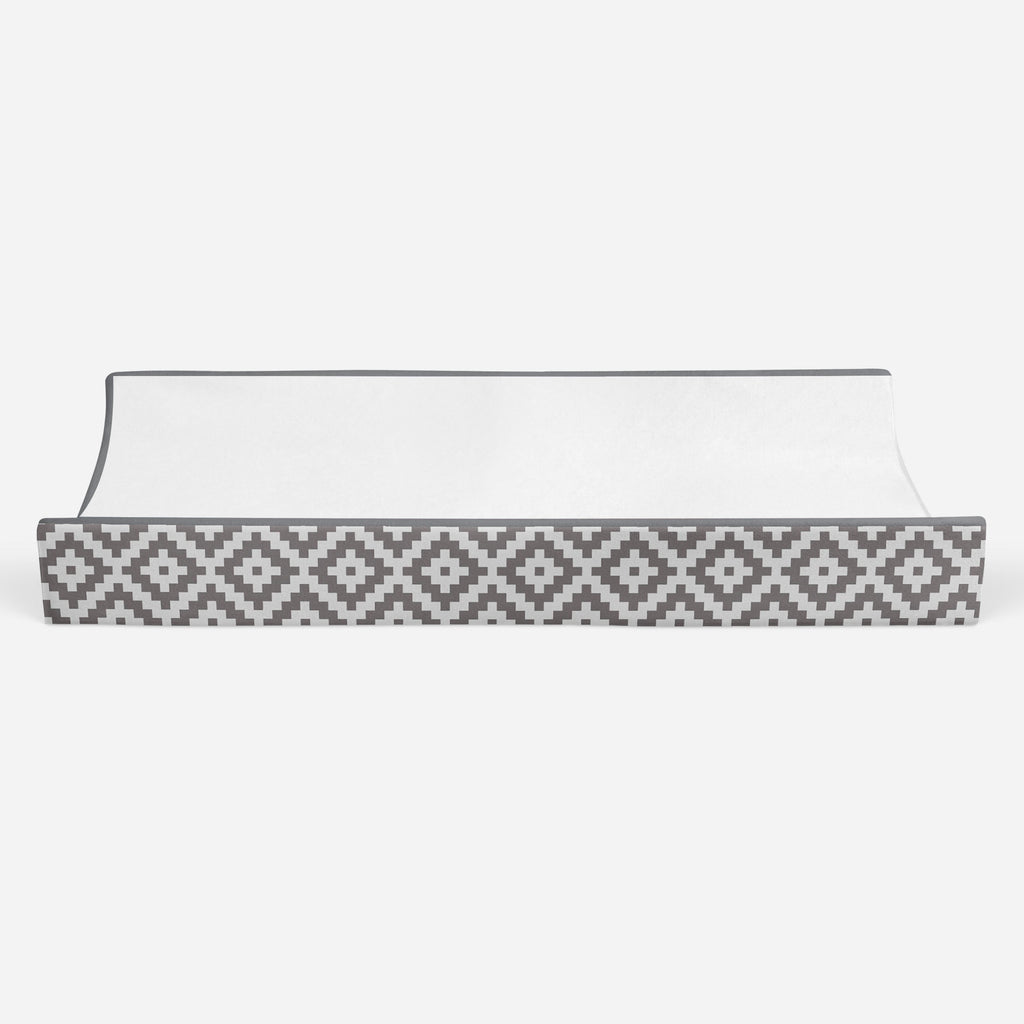 Aztec Love Grey Neutral Quilted Changing Pad Cover - Bacati - Changing pad cover - Bacati