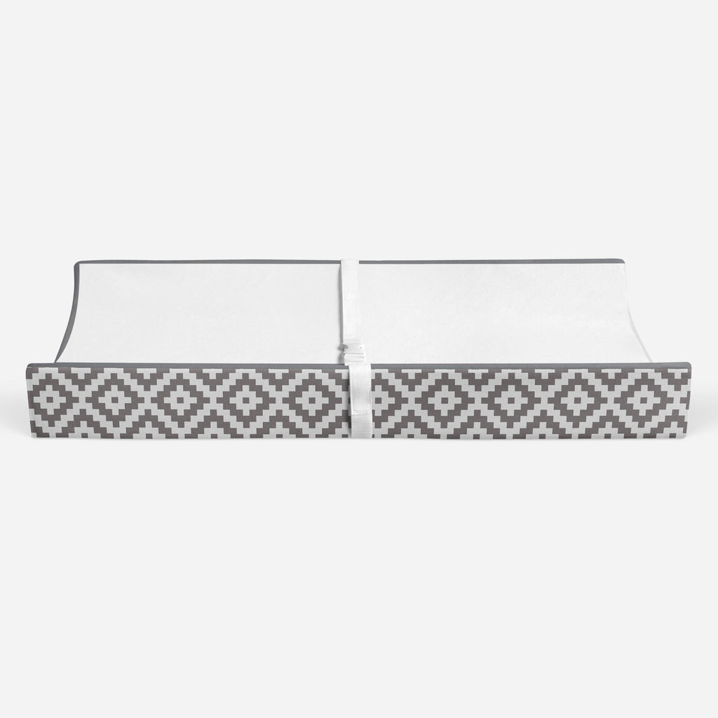 Aztec Love Grey Neutral Quilted Changing Pad Cover - Bacati - Changing pad cover - Bacati