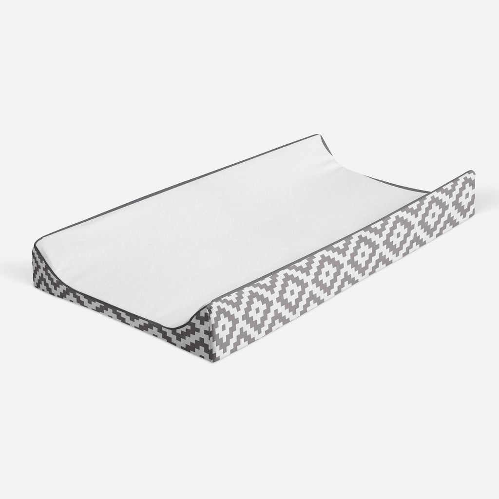 Aztec Love Grey Neutral Quilted Changing Pad Cover - Bacati - Changing pad cover - Bacati