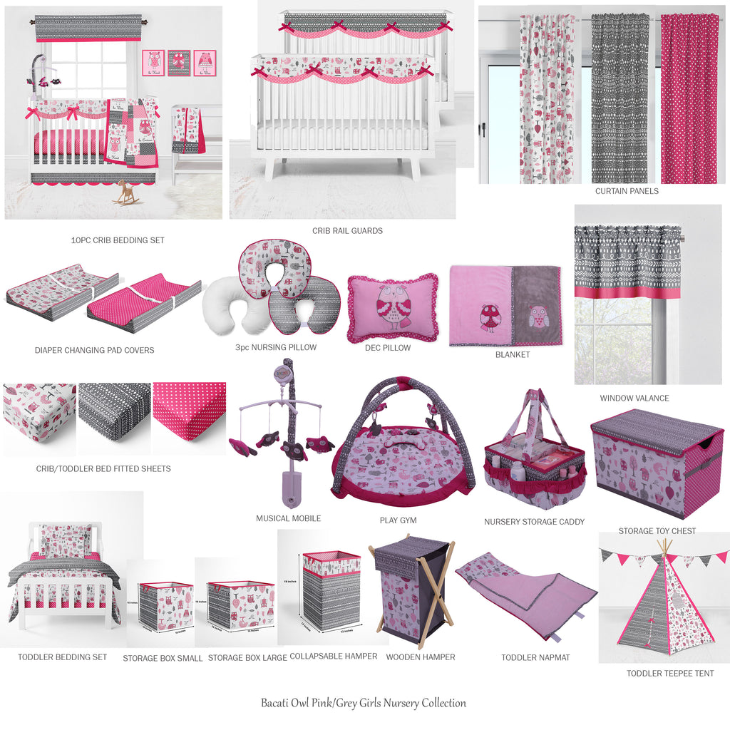 Bacati - Owls in the Woods Pink/Grey Musical Baby Crib Mobile - Bacati