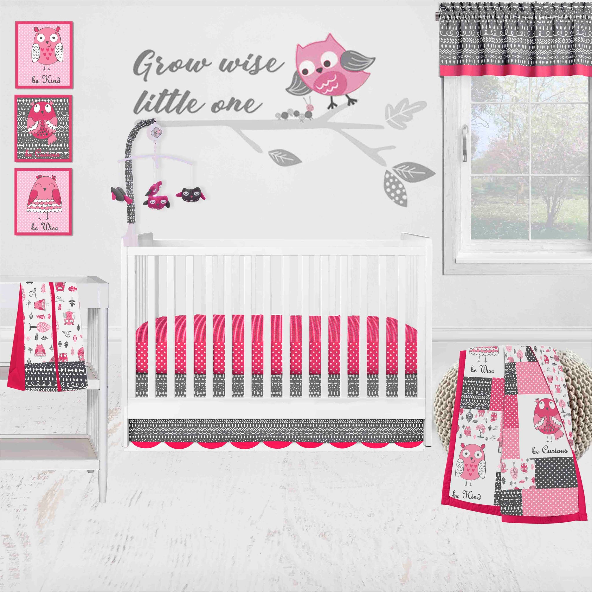 Pink owl crib bedding set 2025