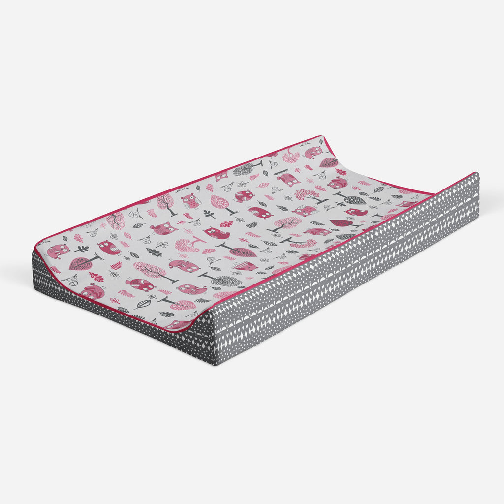 Owls in the Woods Pink/Grey Quilted Changing Pad Cover - Bacati - Changing pad cover - Bacati