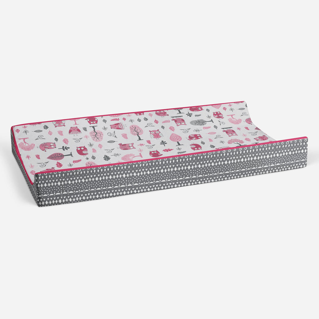 Owls in the Woods Pink/Grey Quilted Changing Pad Cover - Bacati - Changing pad cover - Bacati