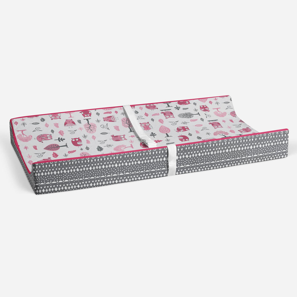 Owls in the Woods Pink/Grey Quilted Changing Pad Cover - Bacati - Changing pad cover - Bacati