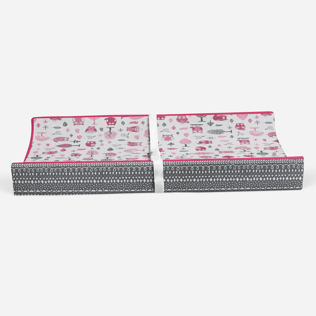 Owls in the Woods Pink/Grey Quilted Changing Pad Cover - Bacati - Changing pad cover - Bacati