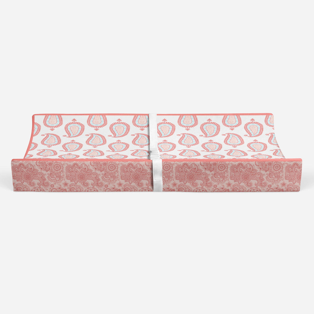 Paisley Sophia Coral/Aqua Girls Quilted Changing Pad Cover - Bacati - Changing pad cover - Bacati