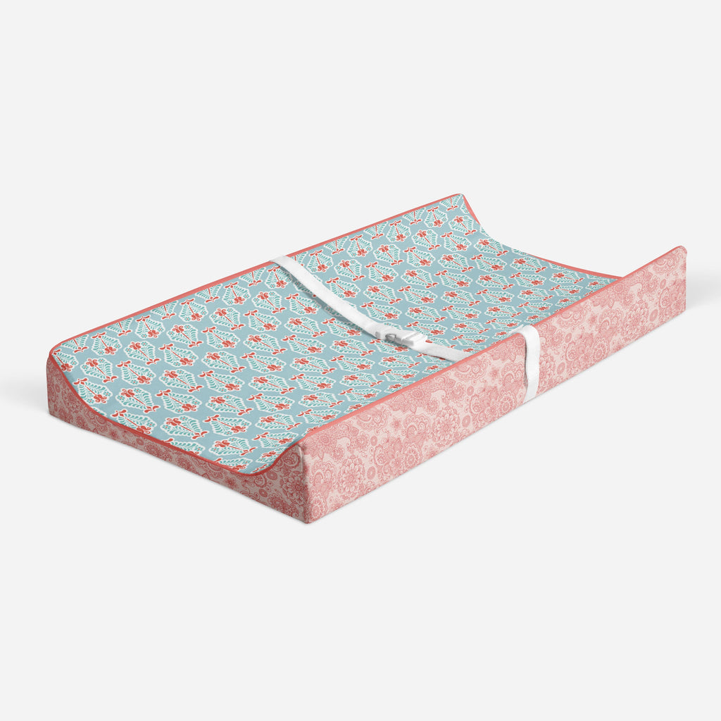 Paisley Sophia Coral/Aqua Girls Quilted Changing Pad Cover - Bacati - Changing pad cover - Bacati