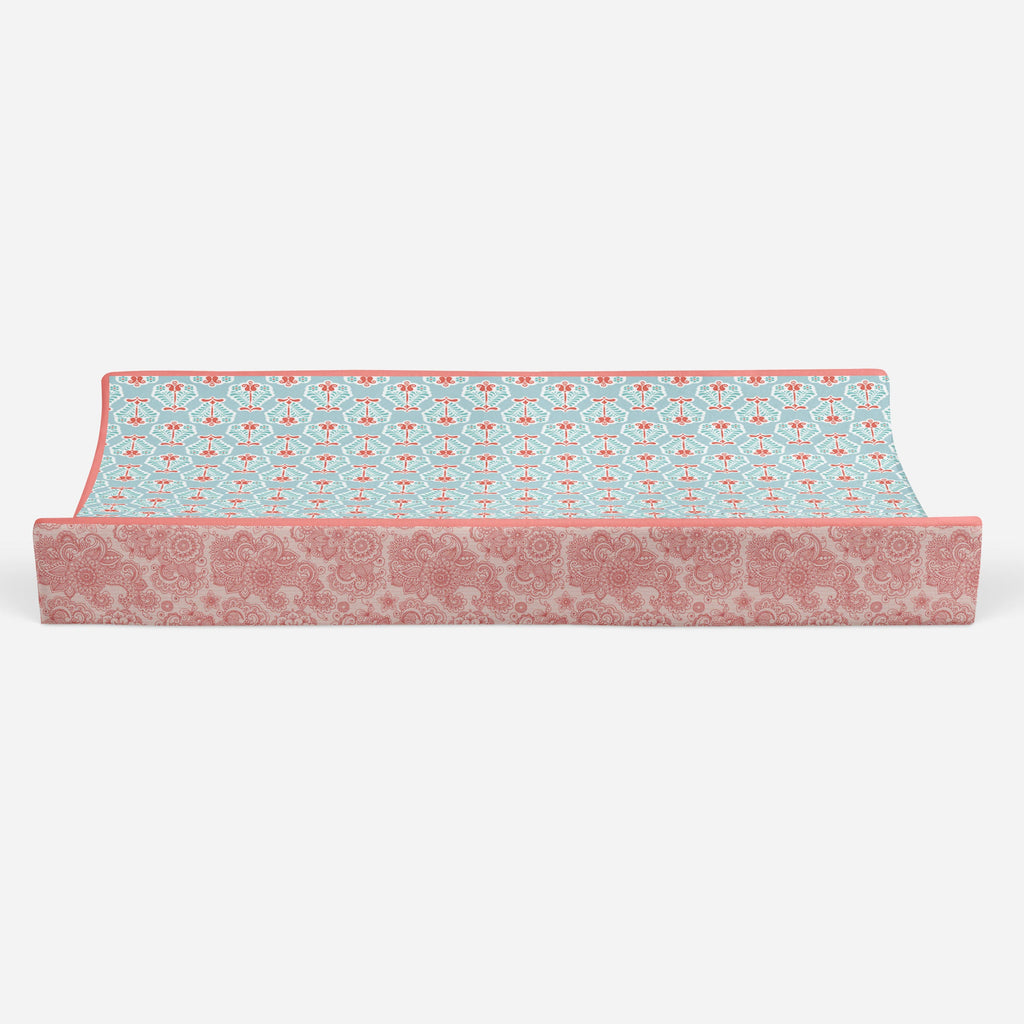 Paisley Sophia Coral/Aqua Girls Quilted Changing Pad Cover - Bacati - Changing pad cover - Bacati