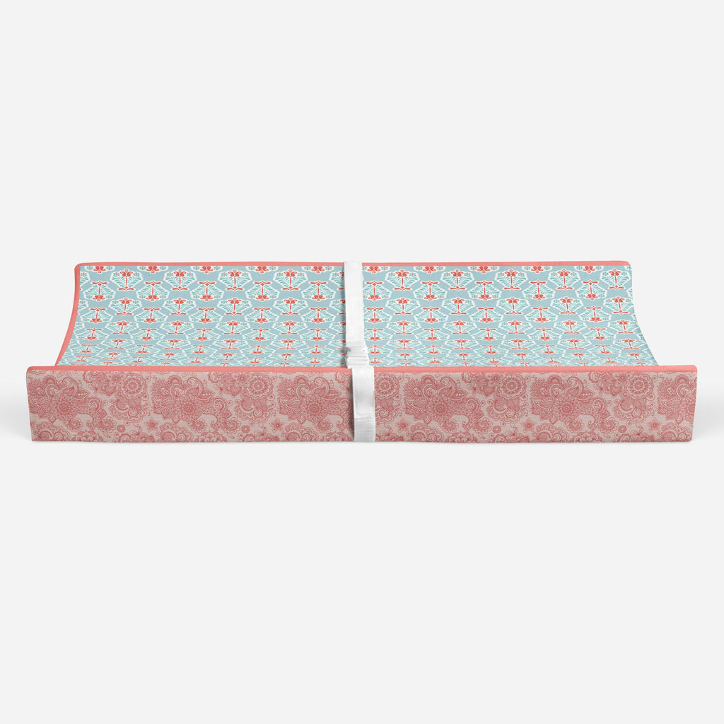 Paisley Sophia Coral/Aqua Girls Quilted Changing Pad Cover - Bacati - Changing pad cover - Bacati