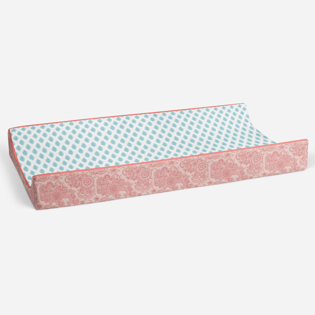 Paisley Sophia Coral/Aqua Girls Quilted Changing Pad Cover - Bacati - Changing pad cover - Bacati