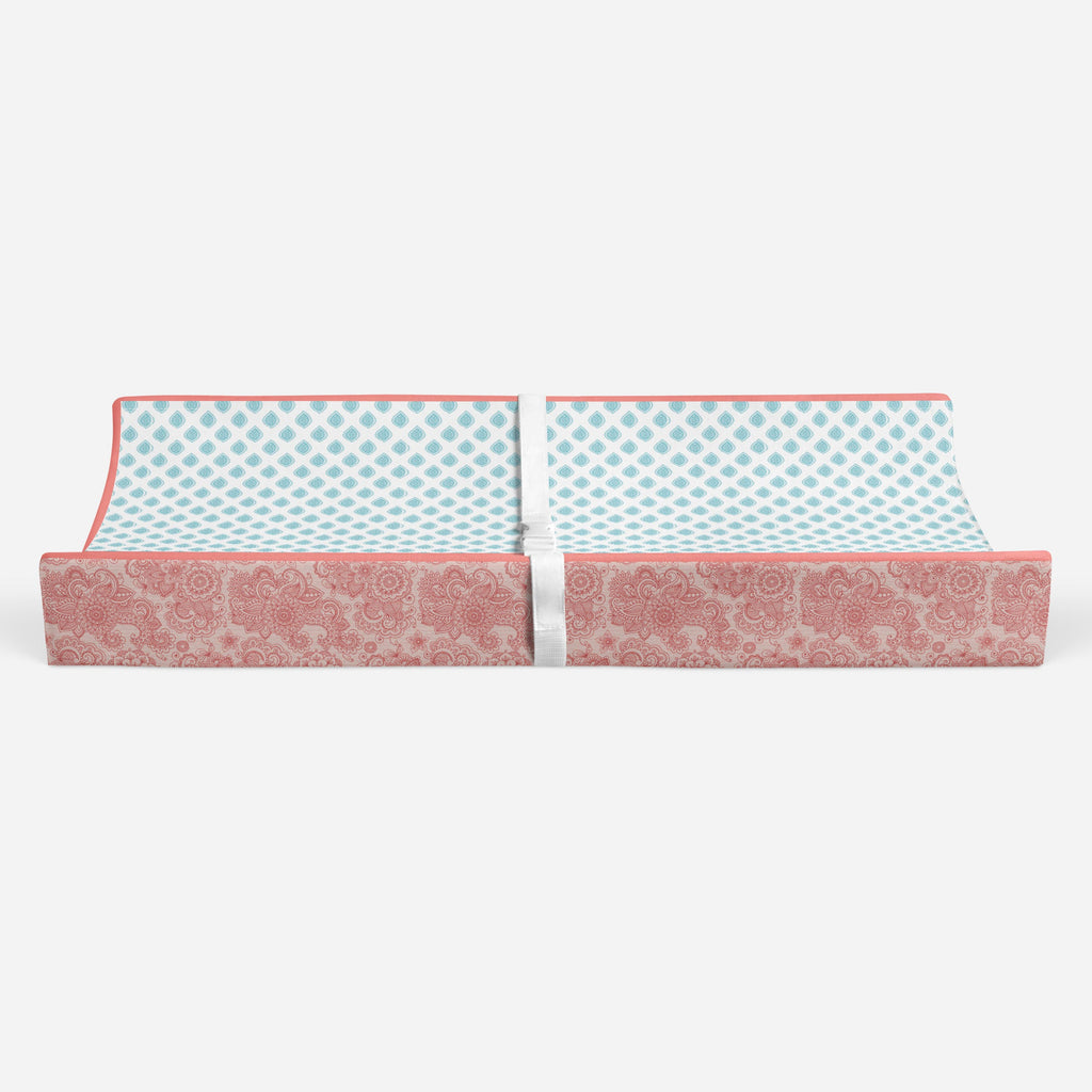 Paisley Sophia Coral/Aqua Girls Quilted Changing Pad Cover - Bacati - Changing pad cover - Bacati