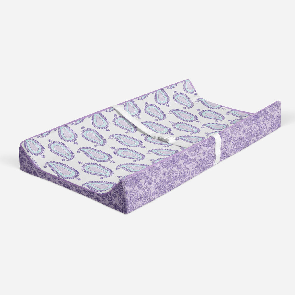 Paisley Isabella Purple/Aqua/Lilac Girls Quilted Changing Pad Cover - Bacati - Changing pad cover - Bacati