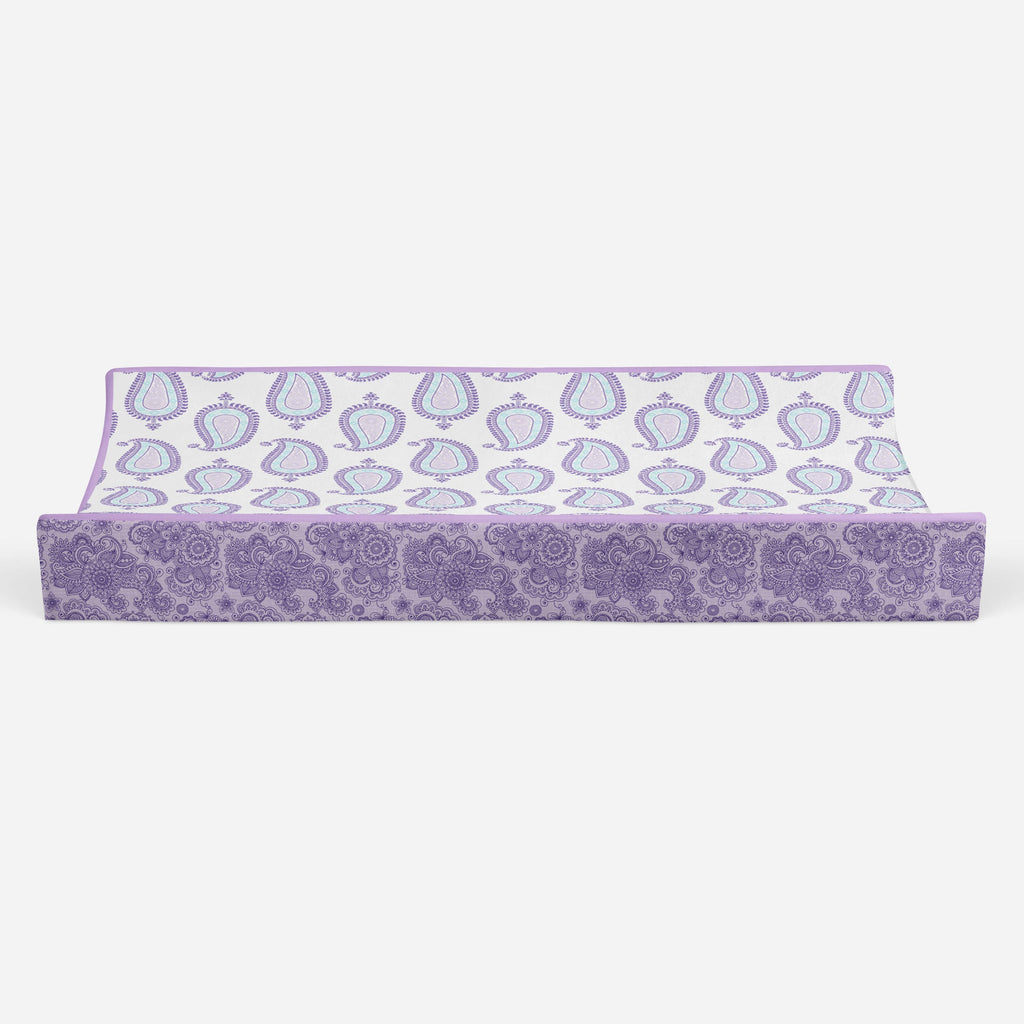 Paisley Isabella Purple/Aqua/Lilac Girls Quilted Changing Pad Cover - Bacati - Changing pad cover - Bacati