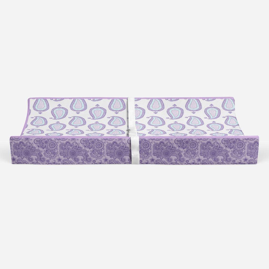 Paisley Isabella Purple/Aqua/Lilac Girls Quilted Changing Pad Cover - Bacati - Changing pad cover - Bacati