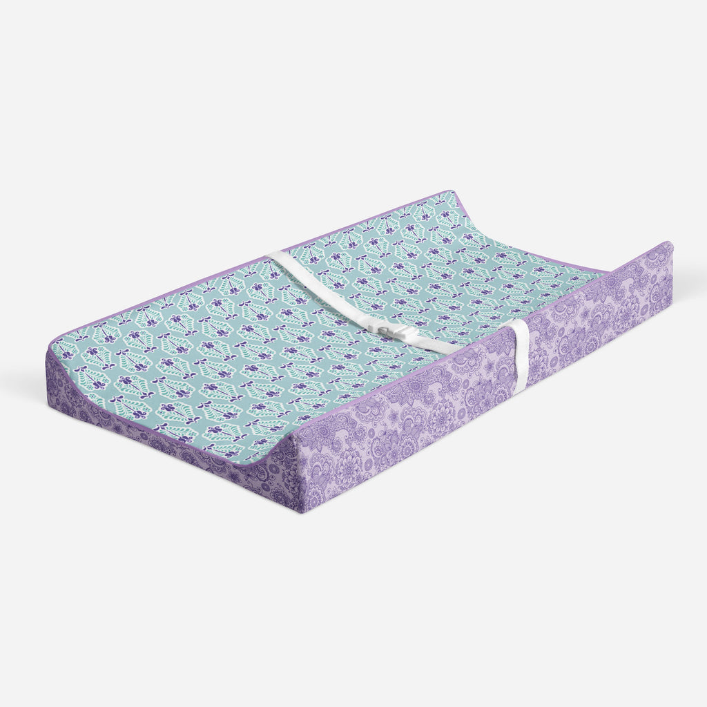 Paisley Isabella Purple/Aqua/Lilac Girls Quilted Changing Pad Cover - Bacati - Changing pad cover - Bacati