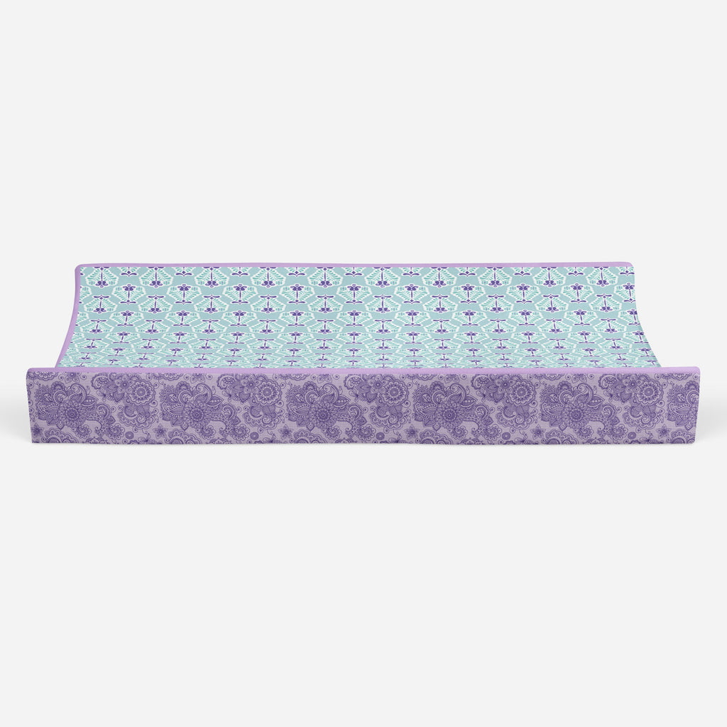 Paisley Isabella Purple/Aqua/Lilac Girls Quilted Changing Pad Cover - Bacati - Changing pad cover - Bacati