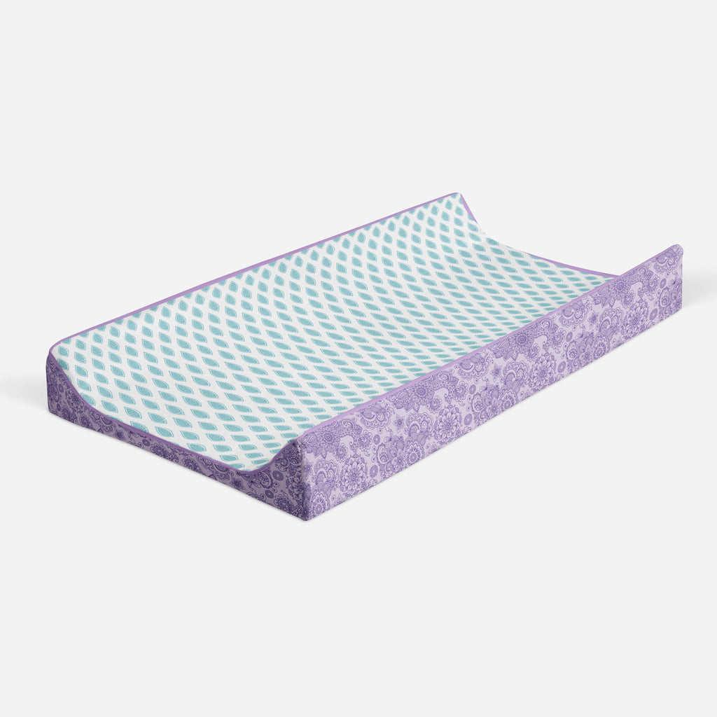 Paisley Isabella Purple/Aqua/Lilac Girls Quilted Changing Pad Cover - Bacati - Changing pad cover - Bacati