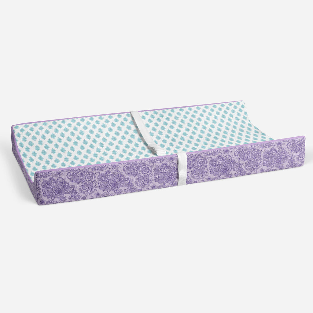 Paisley Isabella Purple/Aqua/Lilac Girls Quilted Changing Pad Cover - Bacati - Changing pad cover - Bacati