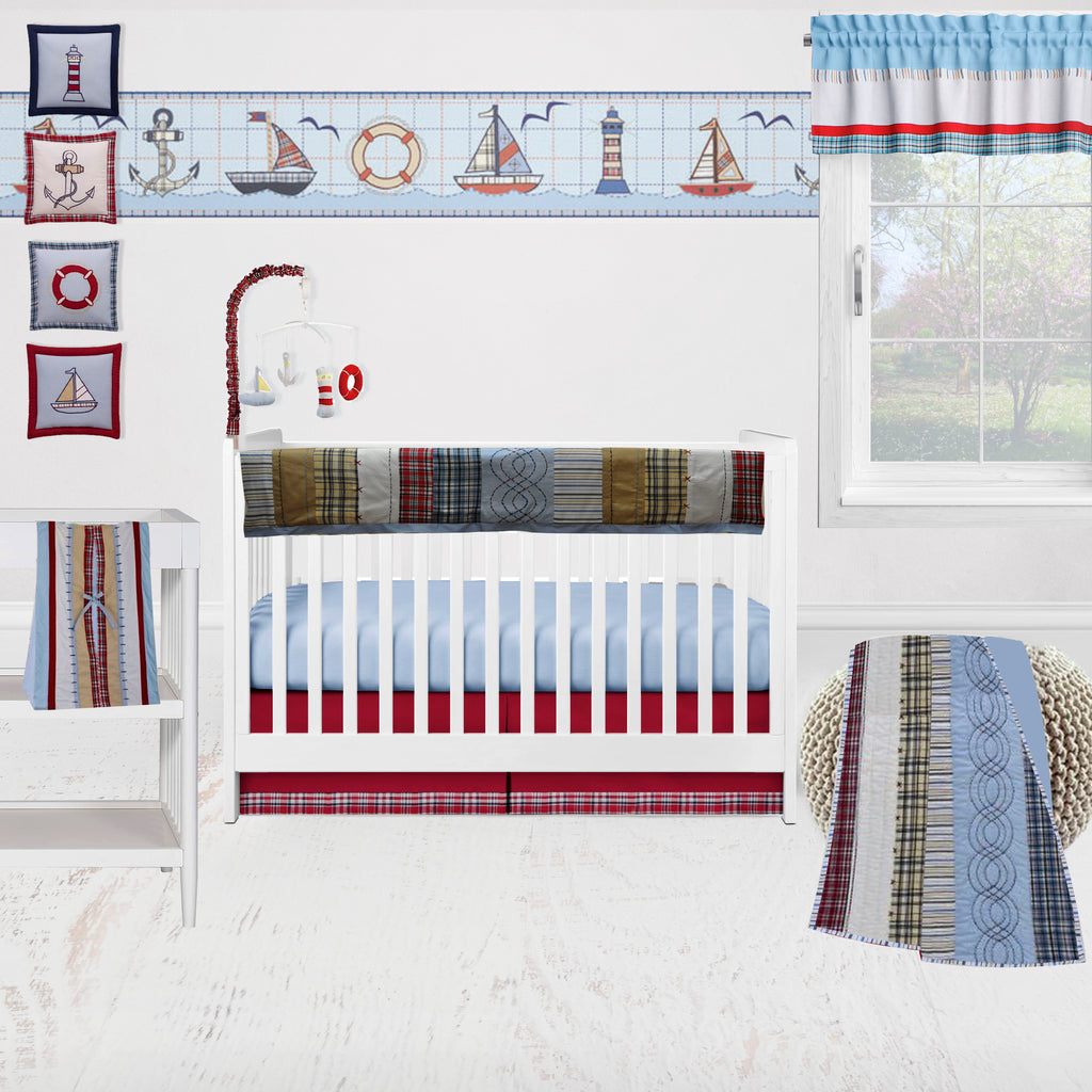 Bacati - Plaids and Stripes Blue/Navy/Red/Beige Boys Crib Bedding Set - Bacati