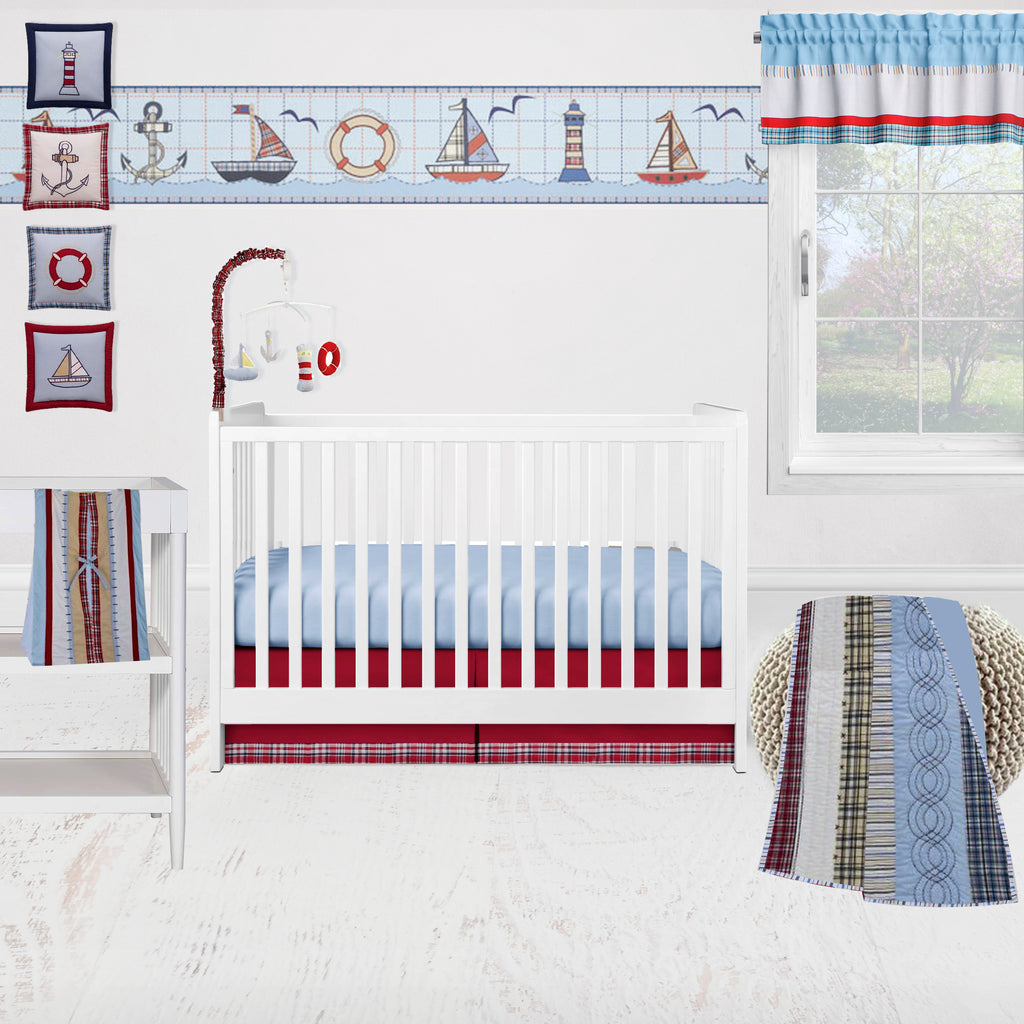 Bacati - Plaids and Stripes Blue/Navy/Red/Beige Boys Crib Bedding Set - Bacati