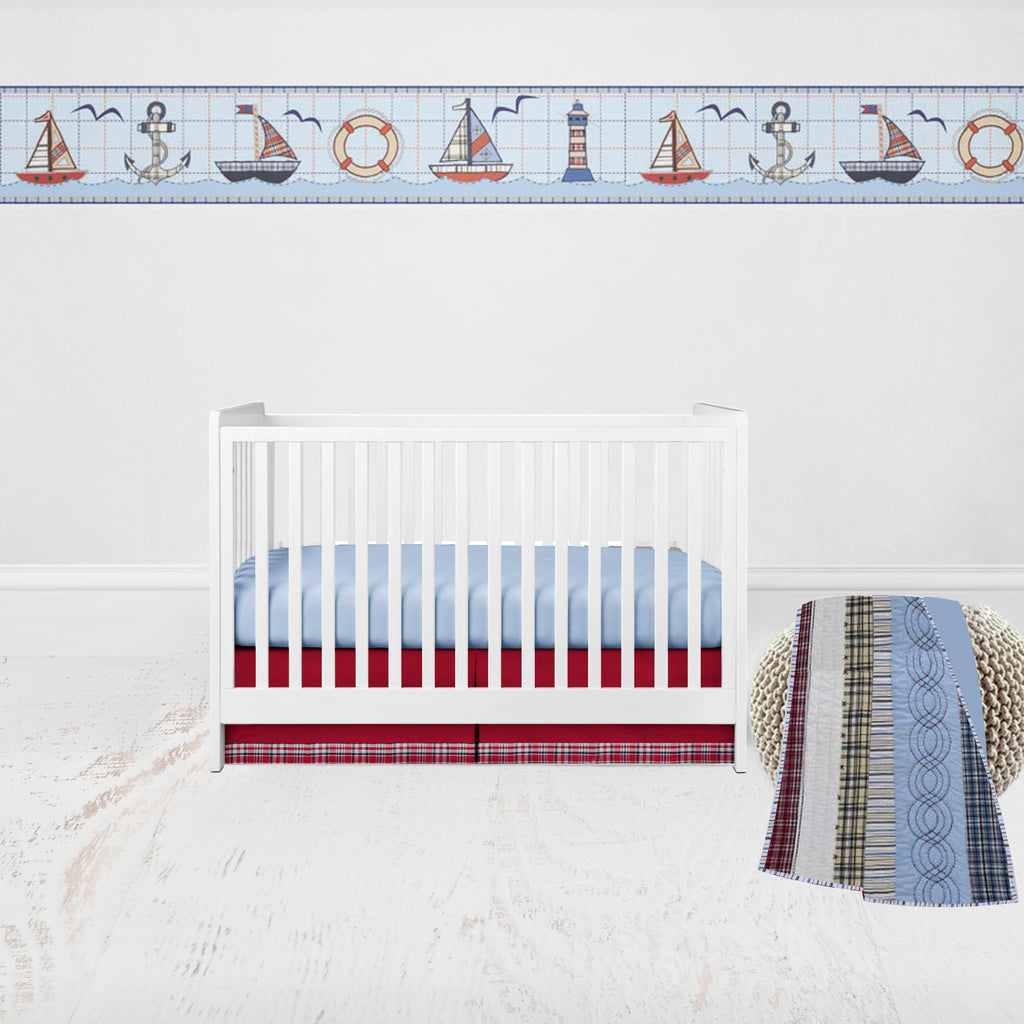 Bacati - Plaids and Stripes Blue/Navy/Red/Beige Boys Crib Bedding Set - Bacati