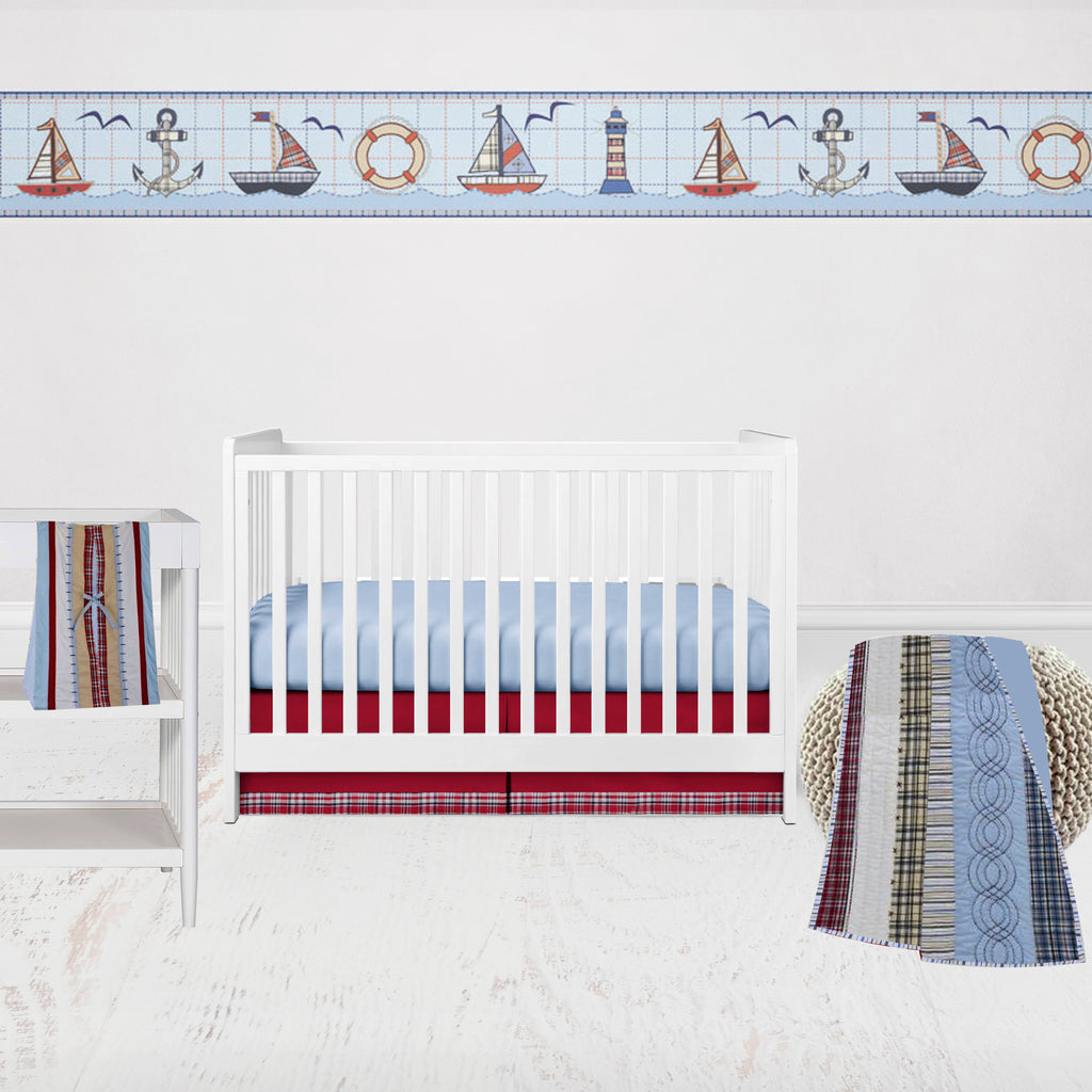 Bacati - Plaids and Stripes Blue/Navy/Red/Beige Boys Crib Bedding Set - Bacati