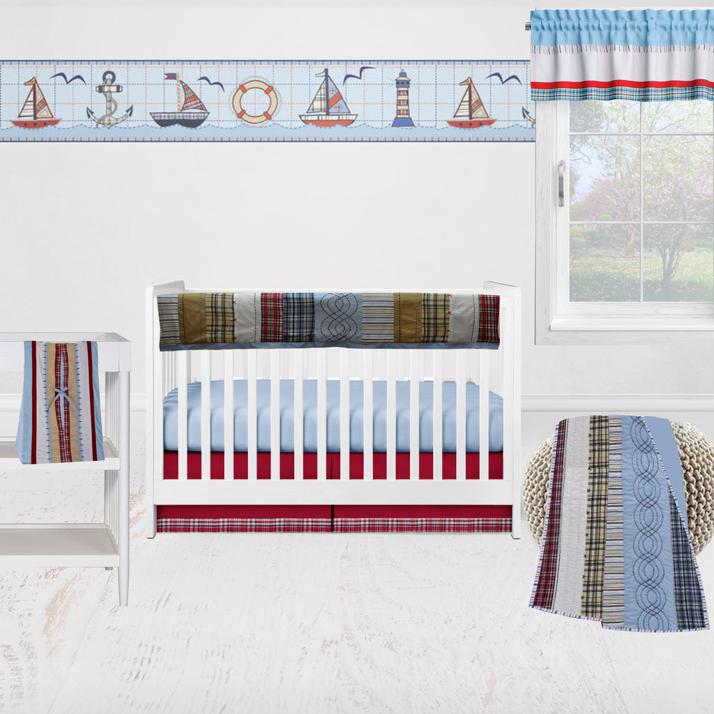 Bacati - Plaids and Stripes Blue/Navy/Red/Beige Boys Crib Bedding Set - Bacati