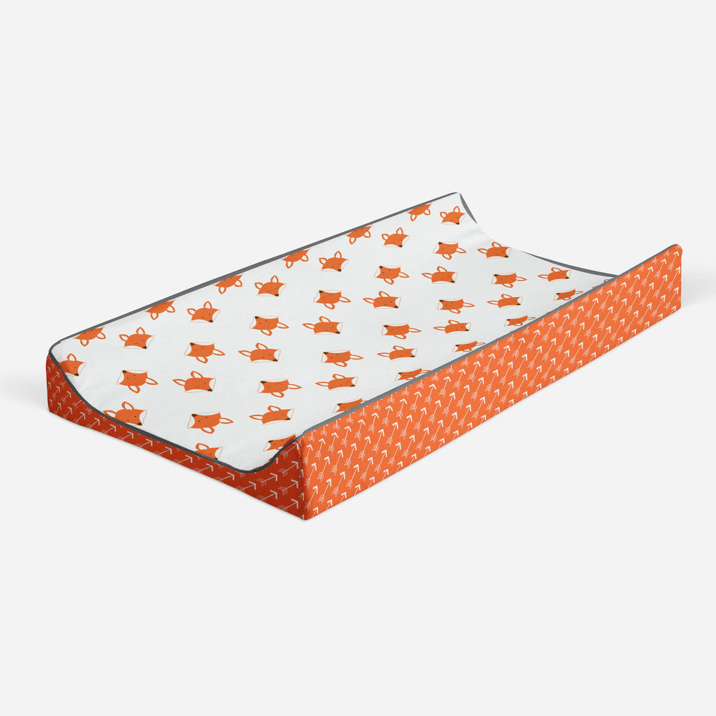 Playful Fox Orange/Grey Neutral Quilted Changing Pad Cover - Bacati - Changing pad cover - Bacati