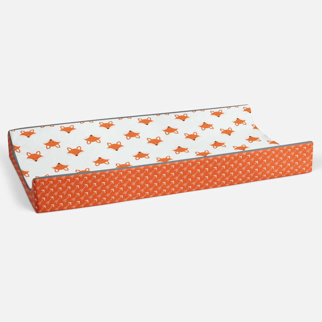 Playful Fox Orange/Grey Neutral Quilted Changing Pad Cover - Bacati - Changing pad cover - Bacati