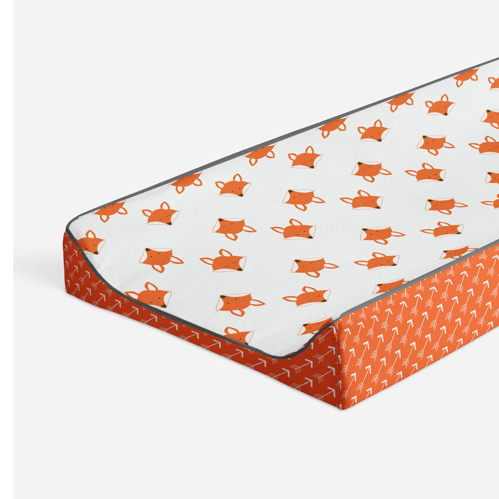 Playful Fox Orange/Grey Neutral Quilted Changing Pad Cover - Bacati - Changing pad cover - Bacati