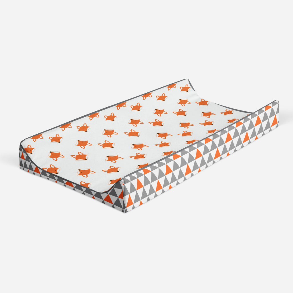 Playful Fox Orange/Grey Neutral Quilted Changing Pad Cover - Bacati - Changing pad cover - Bacati