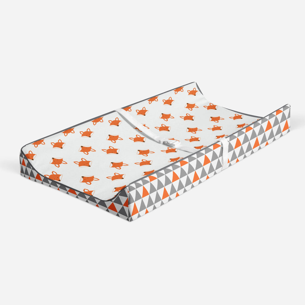 Playful Fox Orange/Grey Neutral Quilted Changing Pad Cover - Bacati - Changing pad cover - Bacati