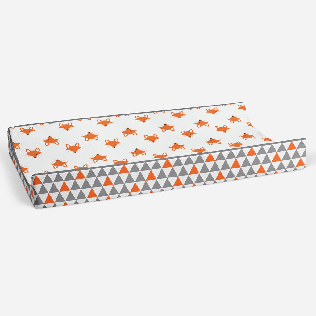 Playful Fox Orange/Grey Neutral Quilted Changing Pad Cover - Bacati - Changing pad cover - Bacati
