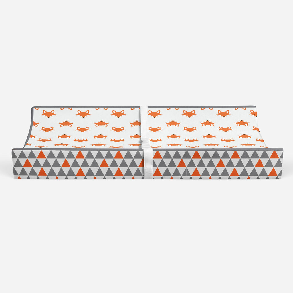 Playful Fox Orange/Grey Neutral Quilted Changing Pad Cover - Bacati - Changing pad cover - Bacati