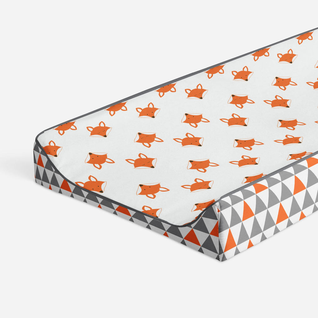 Playful Fox Orange/Grey Neutral Quilted Changing Pad Cover - Bacati - Changing pad cover - Bacati