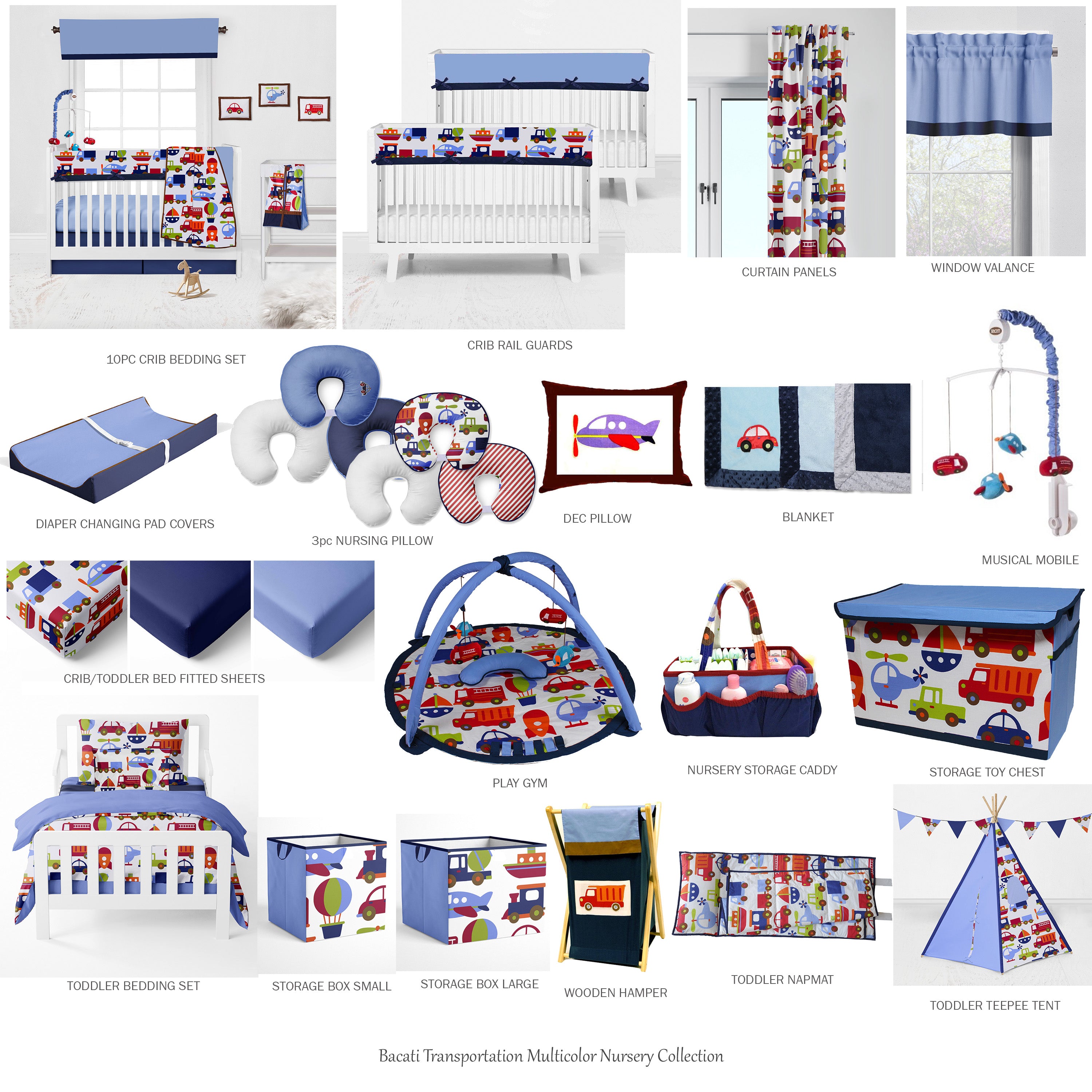 Transportation Printed Fitted Crib Sheets Bacati