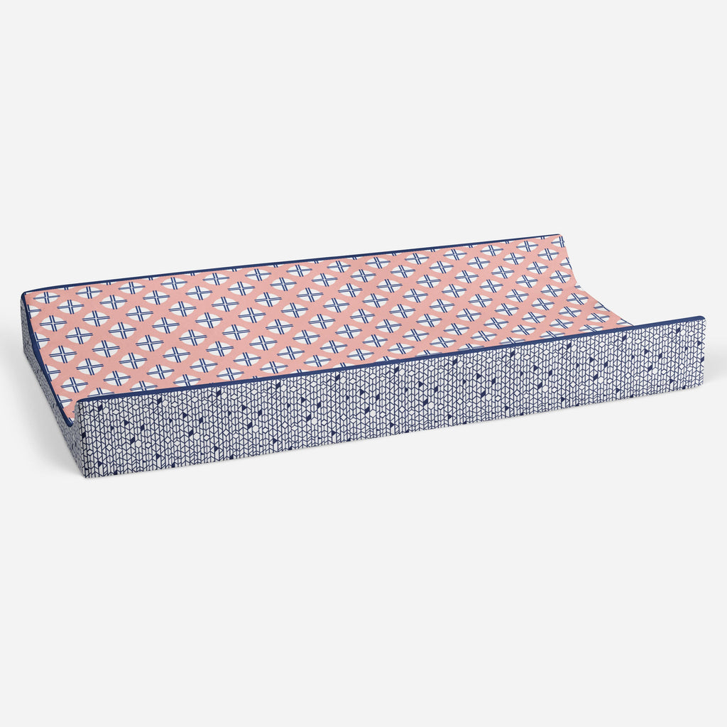 Tribal Noah Coral/Navy Girls Quilted Changing Pad Cover - Bacati - Changing pad cover - Bacati