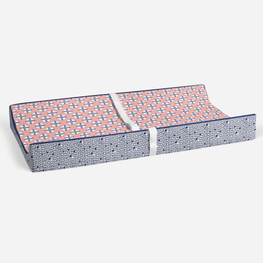 Tribal Noah Coral/Navy Girls Quilted Changing Pad Cover - Bacati - Changing pad cover - Bacati