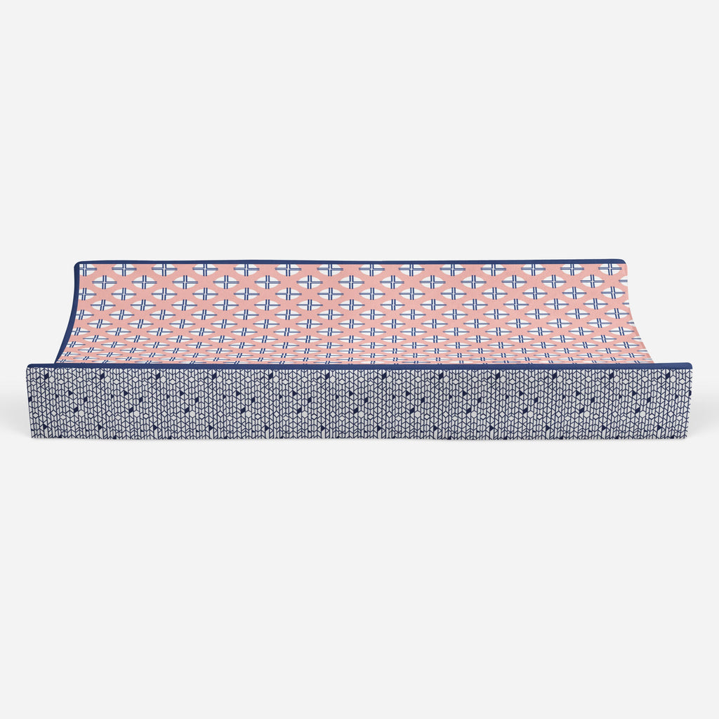 Tribal Noah Coral/Navy Girls Quilted Changing Pad Cover - Bacati - Changing pad cover - Bacati