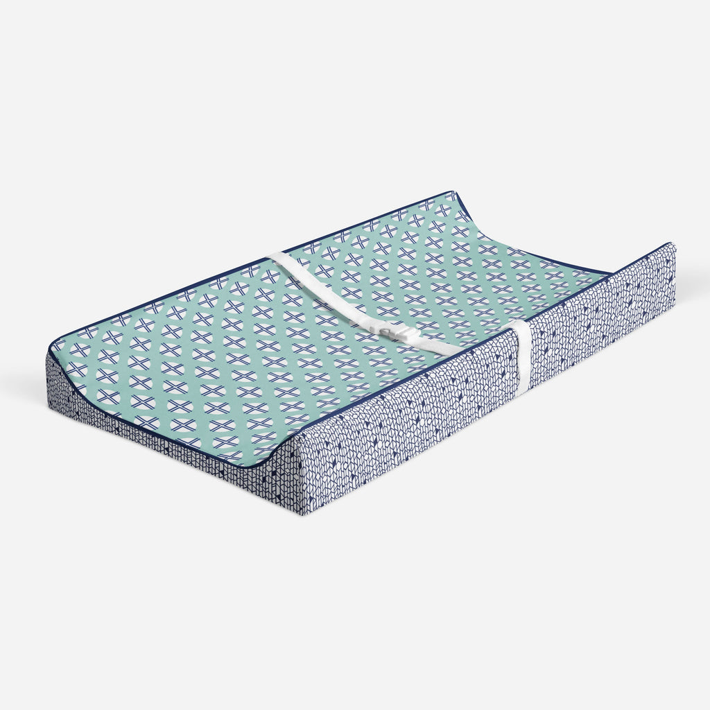 Tribal Noah Mint/Navy Boys Quilted Changing Pad Cover - Bacati - Changing pad cover - Bacati