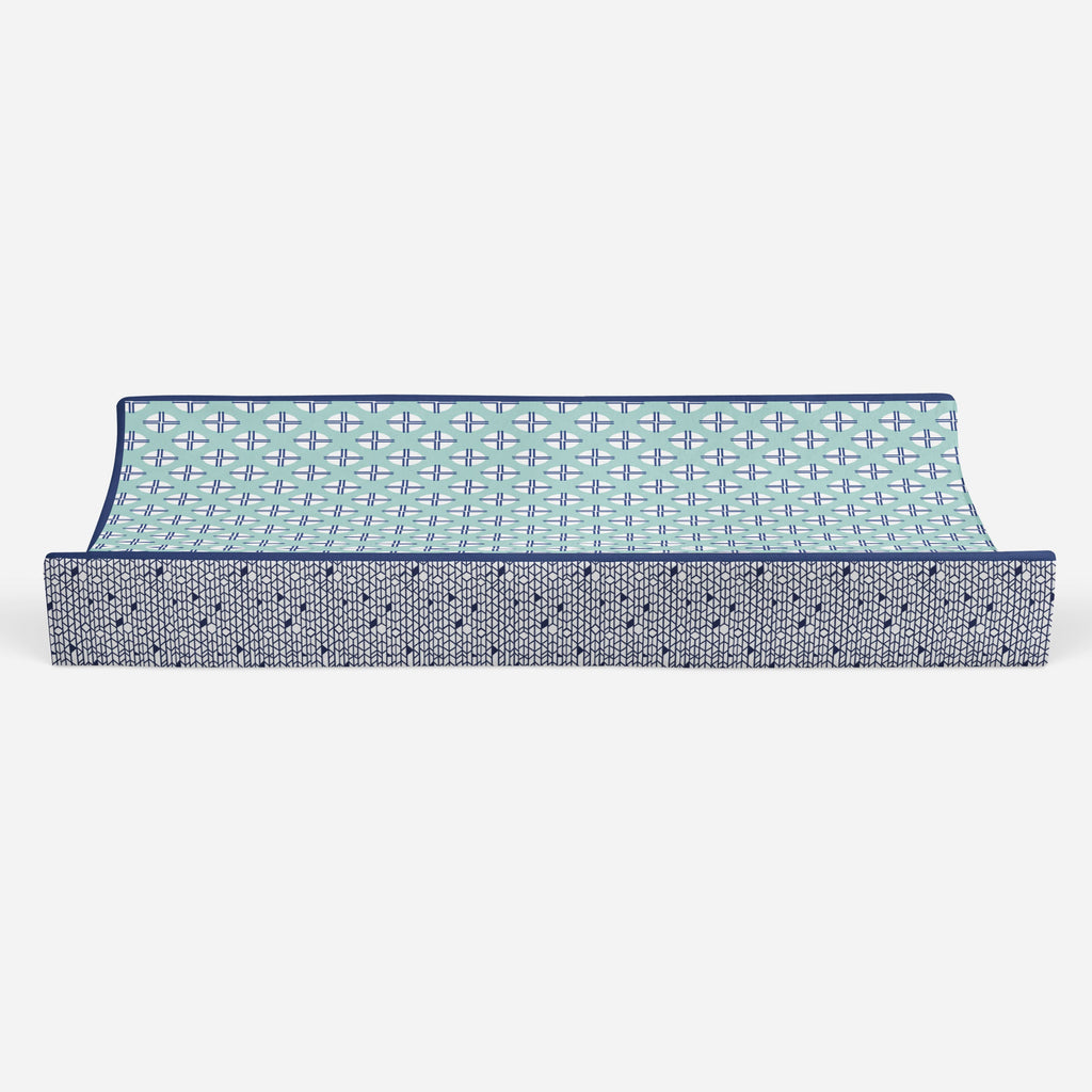 Tribal Noah Mint/Navy Boys Quilted Changing Pad Cover - Bacati - Changing pad cover - Bacati