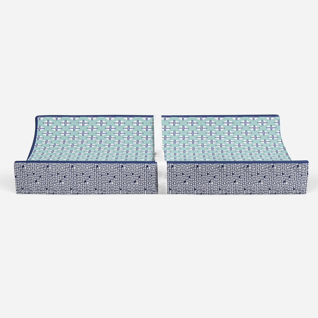 Tribal Noah Mint/Navy Boys Quilted Changing Pad Cover - Bacati - Changing pad cover - Bacati