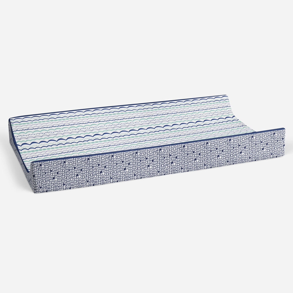 Tribal Noah Mint/Navy Boys Quilted Changing Pad Cover - Bacati - Changing pad cover - Bacati