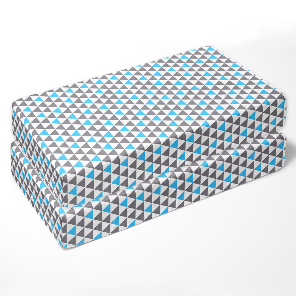 Bacati - Crib or Toddler Bed Fitted Sheet 100% Cotton Percale, Woodlands Aqua/Navy/Grey - Bacati