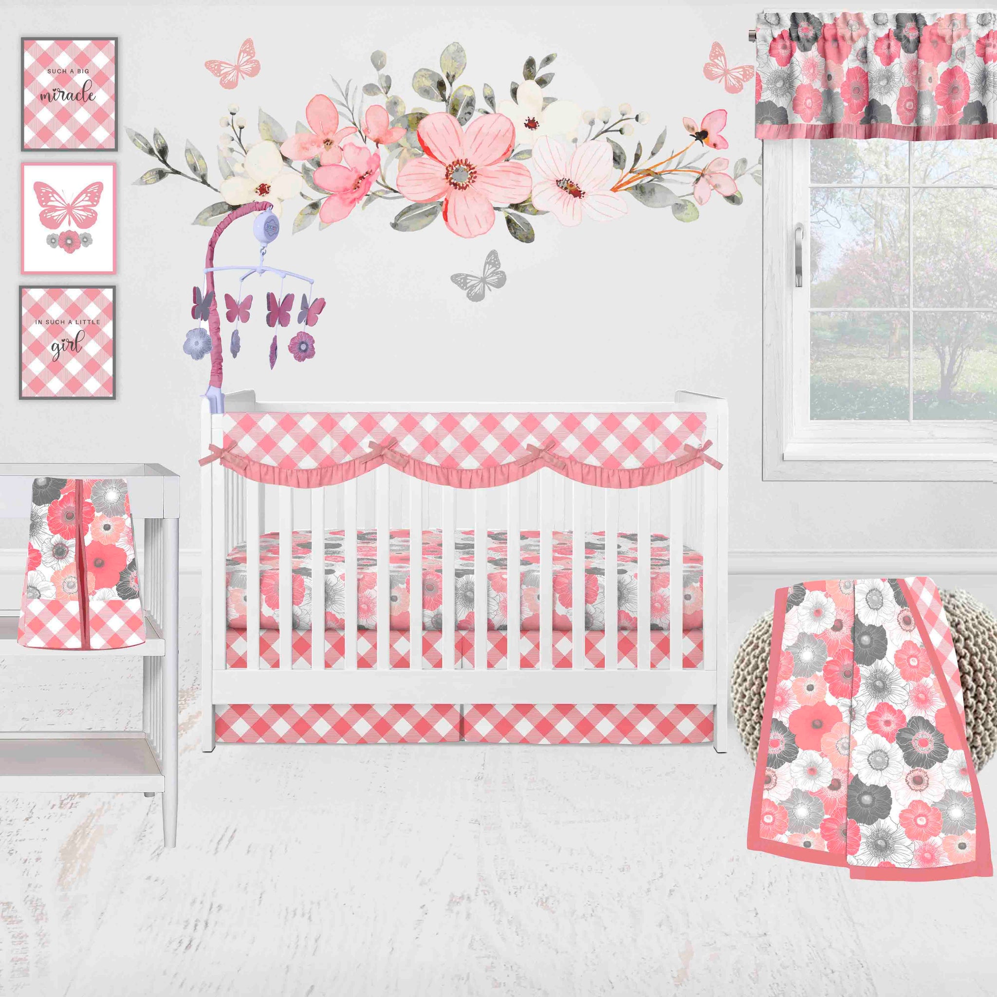 Bacati Watercolor Flowers 10 Piece Crib Bedding Set with Crib Rail G