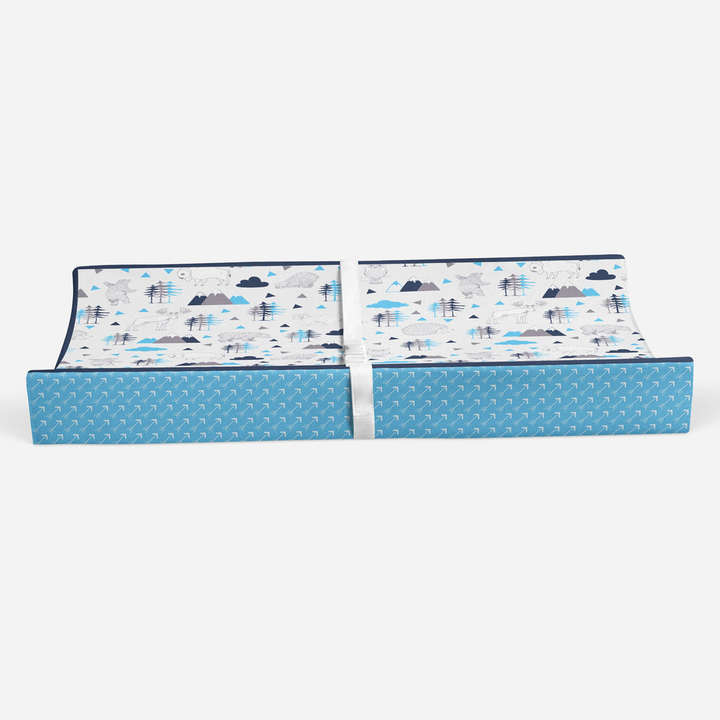 Woodlands Aqua/Navy/Grey Quilted Changing Pad Cover - Bacati - Changing pad cover - Bacati