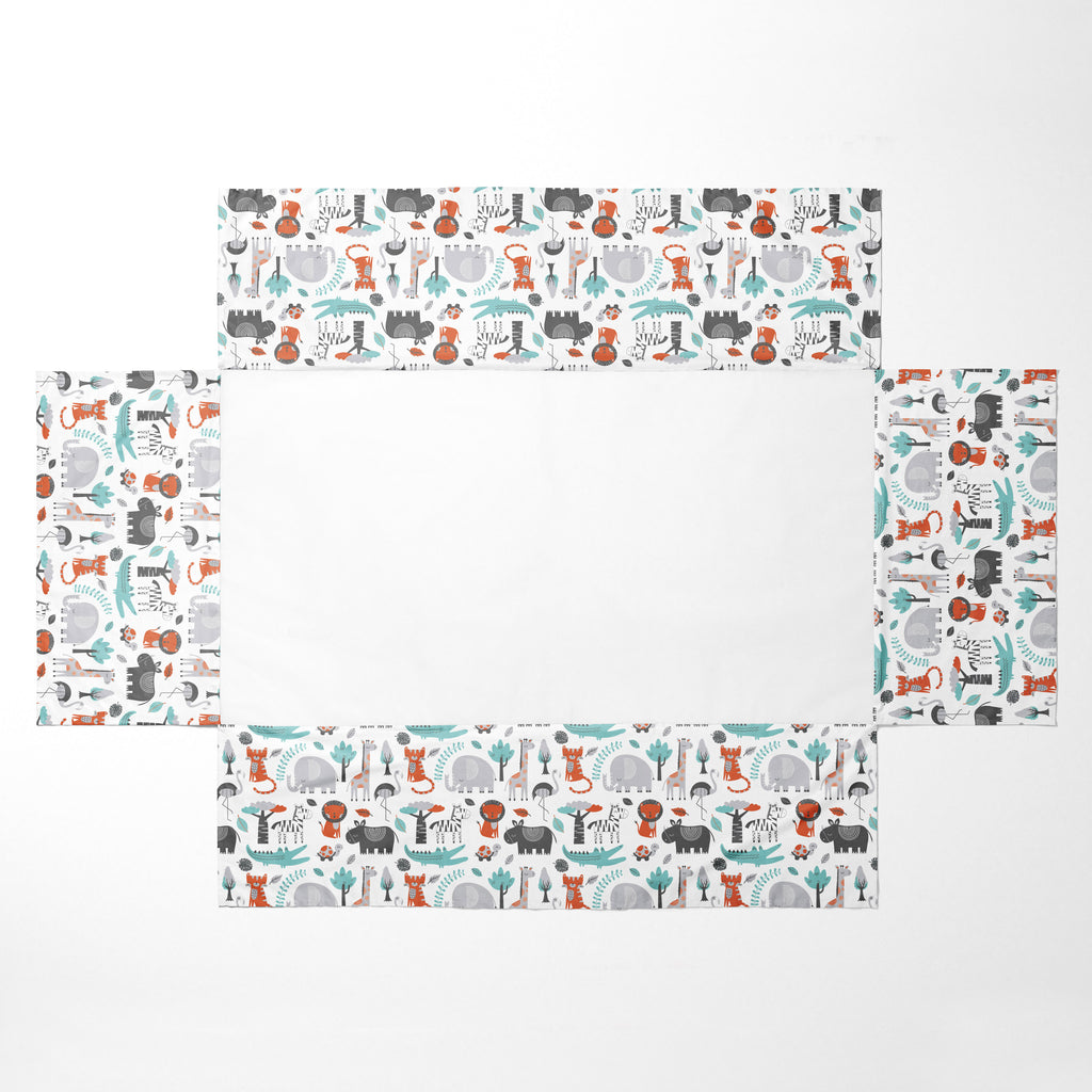 Bacati - Multiple Options of Crib or Toddler Bed Skirt or Dust Ruffle 100% Cotton Percale, Safari Jungle Aqua/Orange/Grey - Bacati